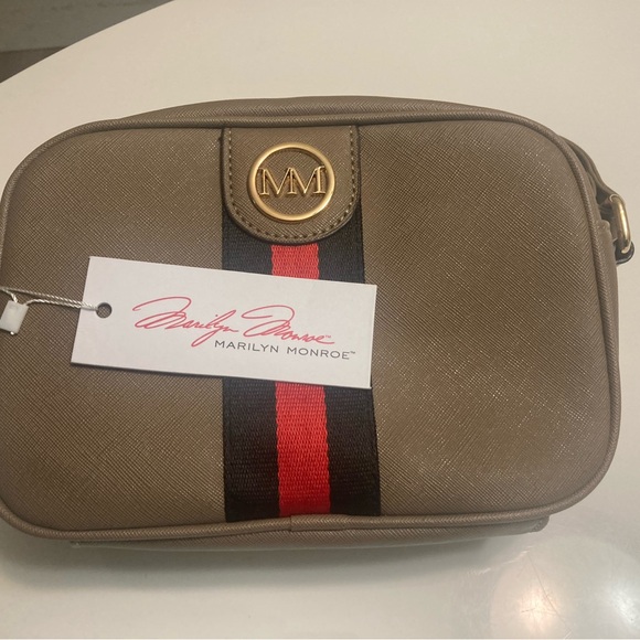 Marilyn Monroe Other - Marilyn Monroe Taupe Crossbody Bag with Red & Black Stripe